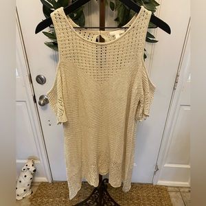 LC Lauren Conrad Pointelle Knit Cold Shoulder SS Top XL